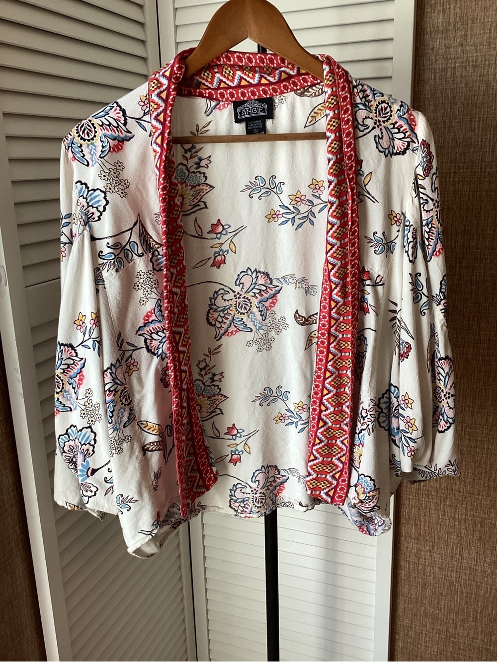 Angie Cream Floral Cardigan with Red Trim